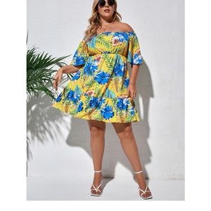 🌟 HOST PICK🌟 Plus Off Shoulder Tropical Print Dress 👗